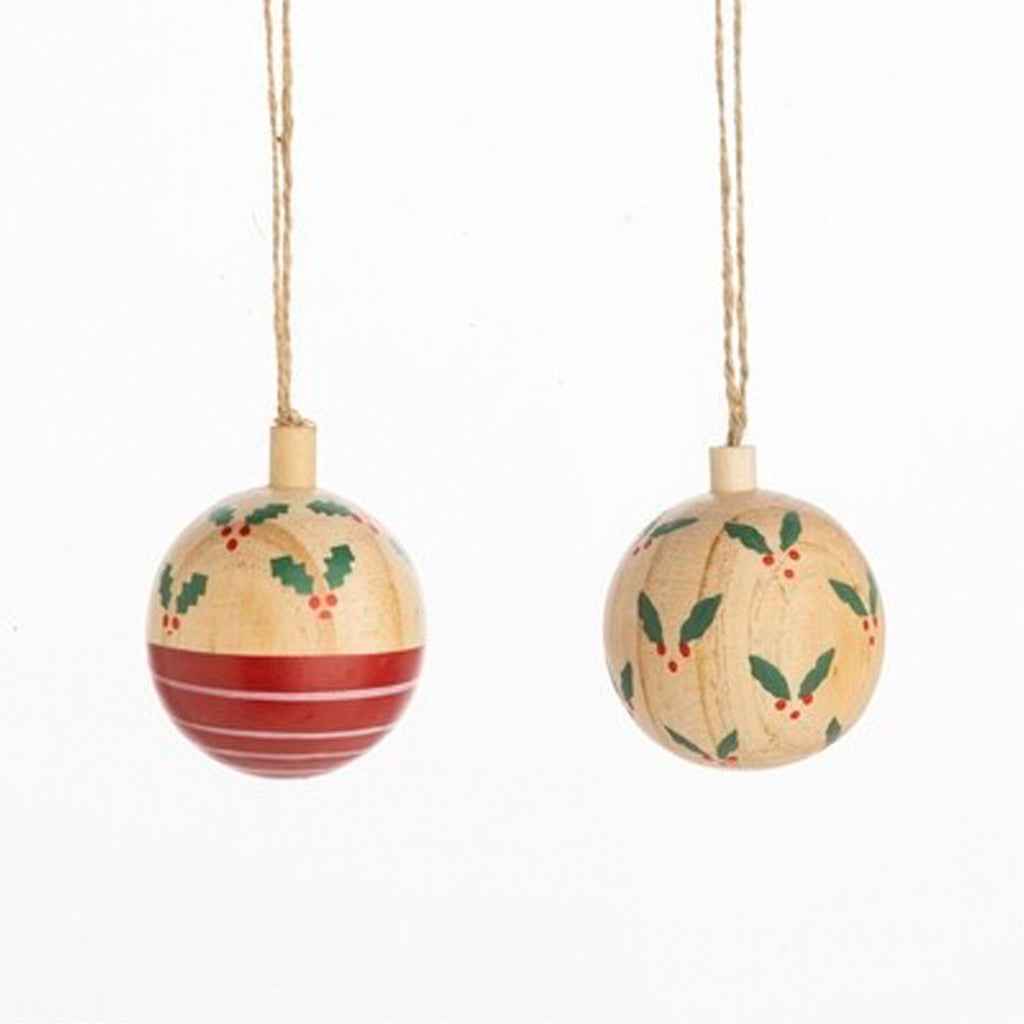 Wooden Ball Ornaments | Painted Holly