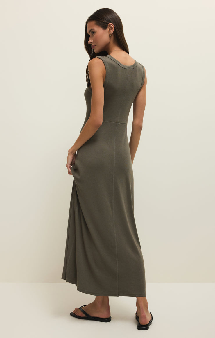 Linden Slub Rib Maxi Dress - Khaki Green