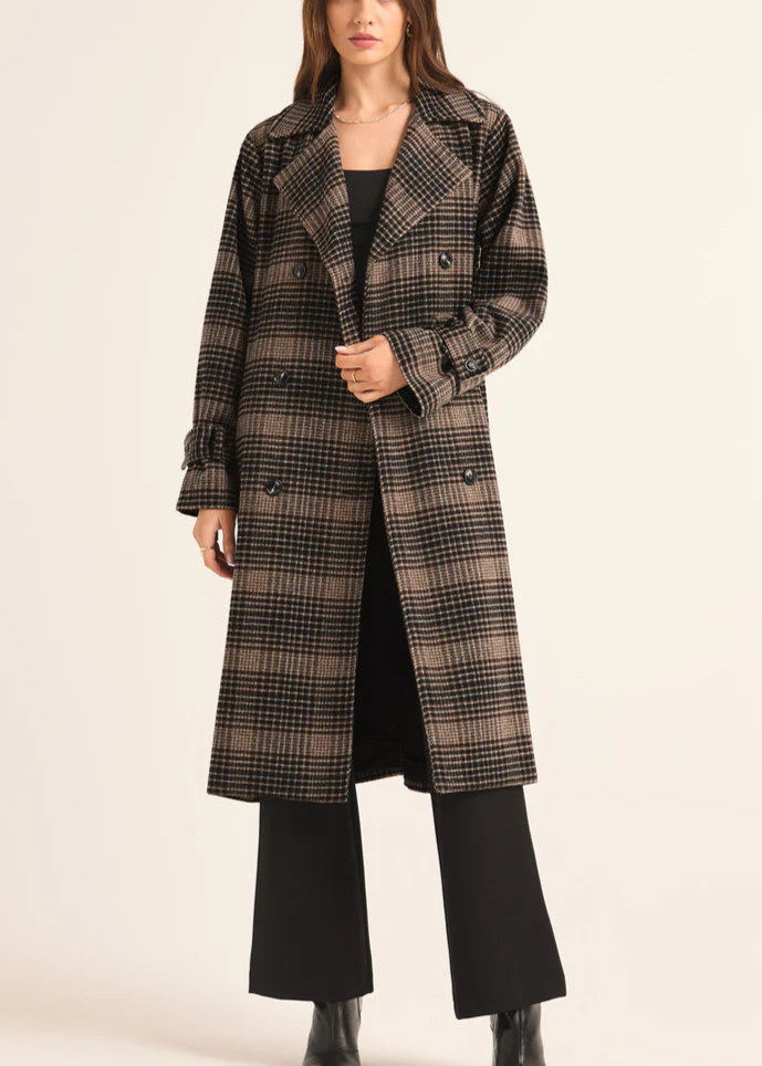 Z Supply Jackie Plaid Trench Coat | Latte