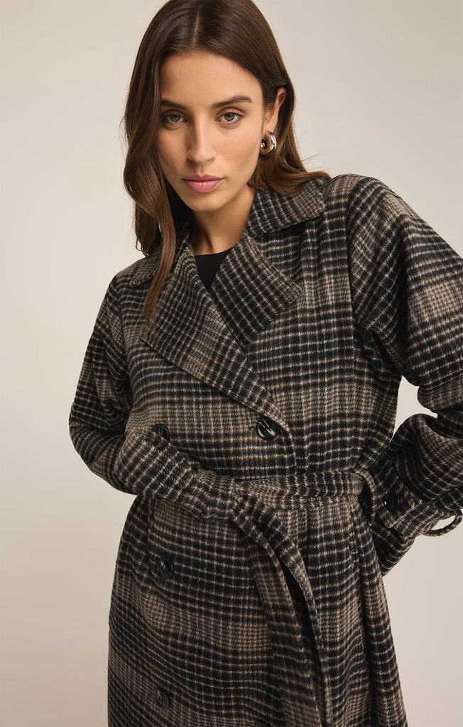 Z Supply Jackie Plaid Trench Coat | Latte