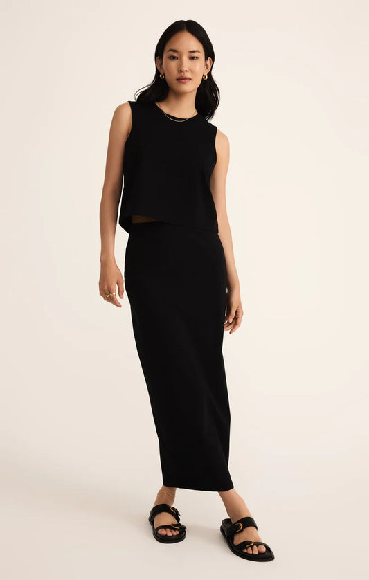 Z Supply Gail Midi Skirt | True Black, Designed in the USA