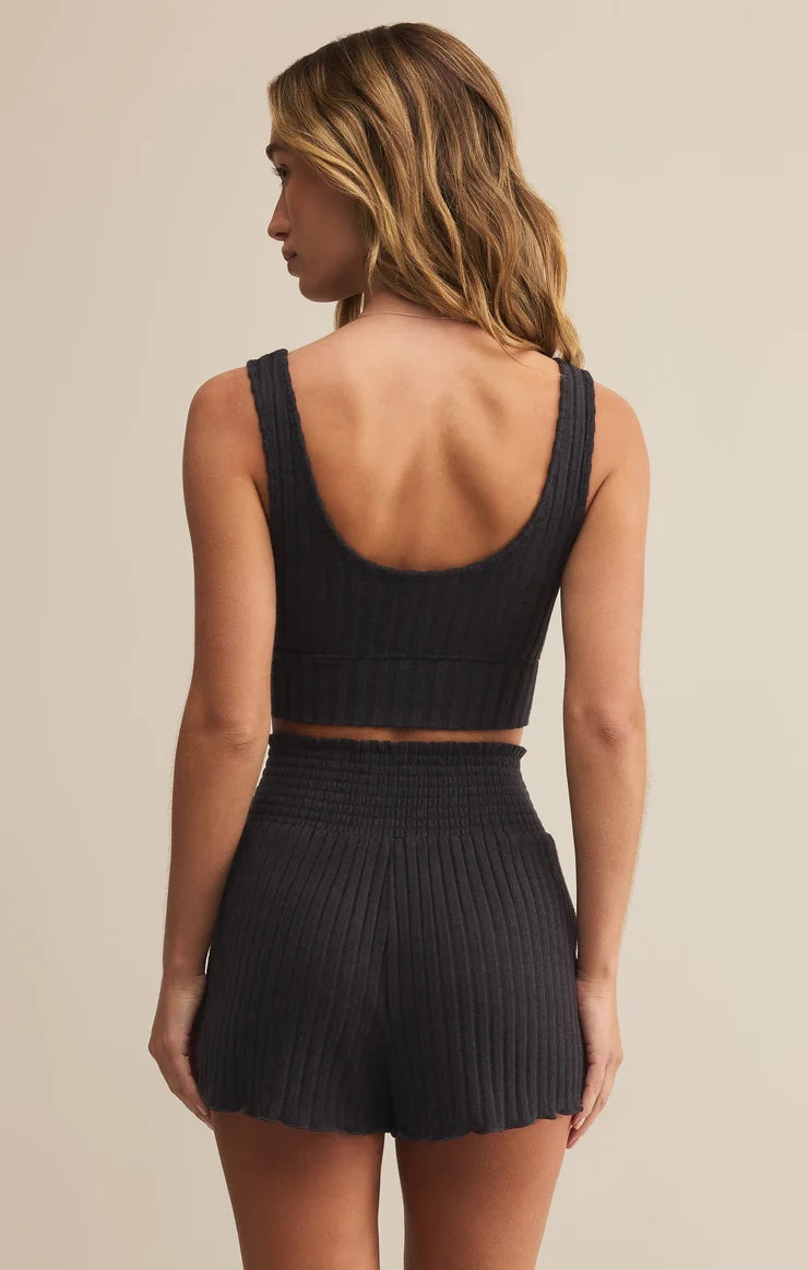 Zoe Silky Rib Tank - Black Sand