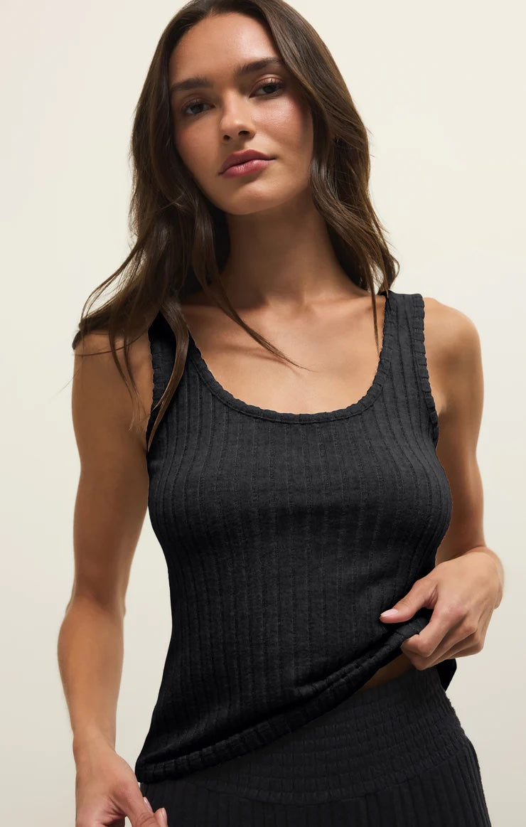 Z Supply Double Scoop Silky Rib Tank, Black Sand | Designed in the USA