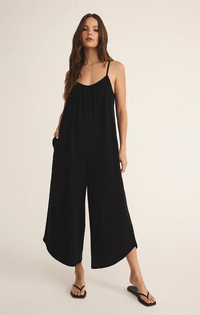 Z Supply Flared Jumpsuit Designed in the USA | Black, Textured