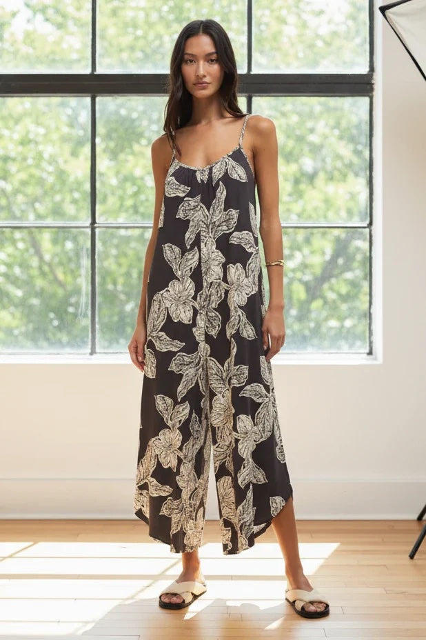 Asha Floral Jumpsuit - Black Sand