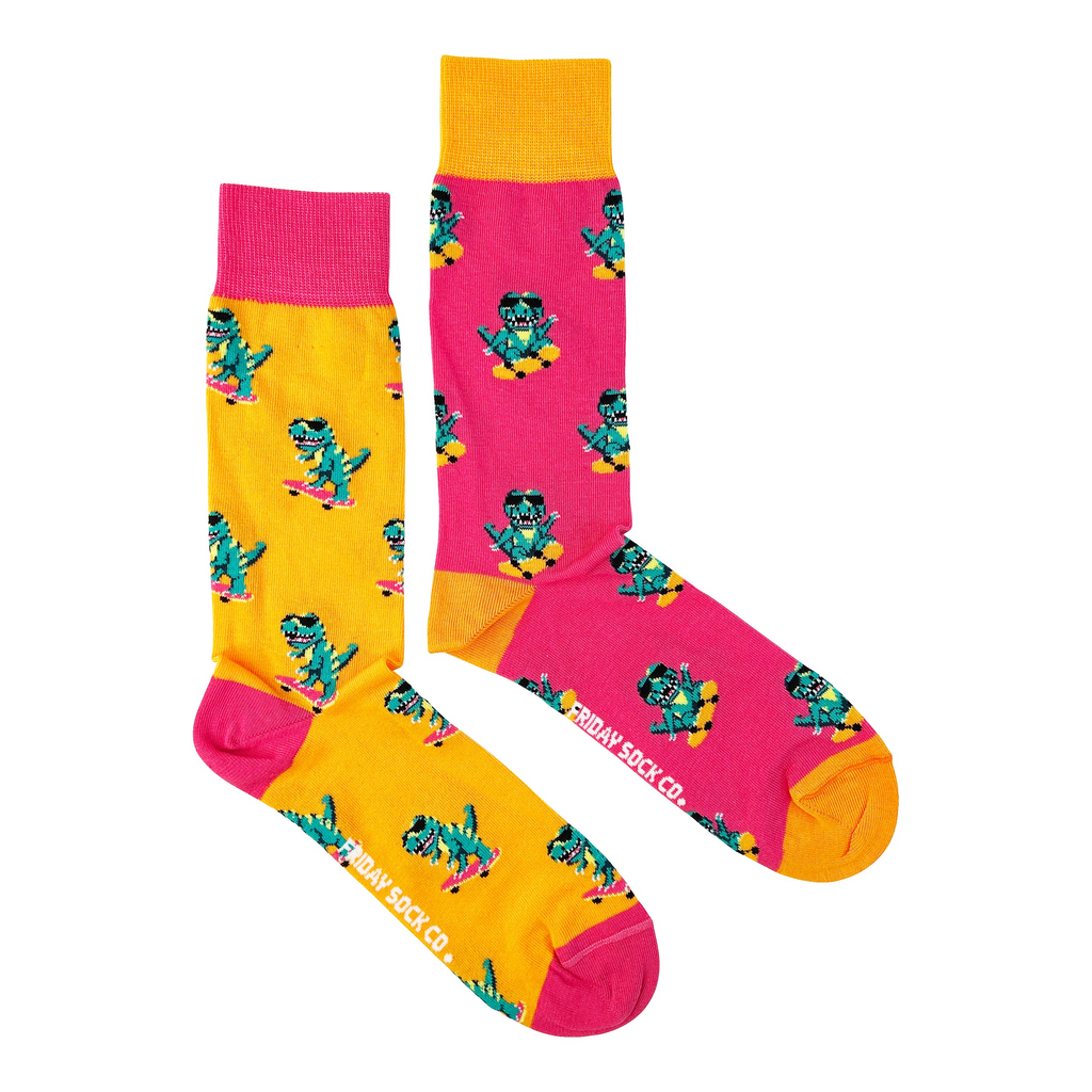 Friday Sock Co. Men's Mismatched Socks | Dino Skateboard