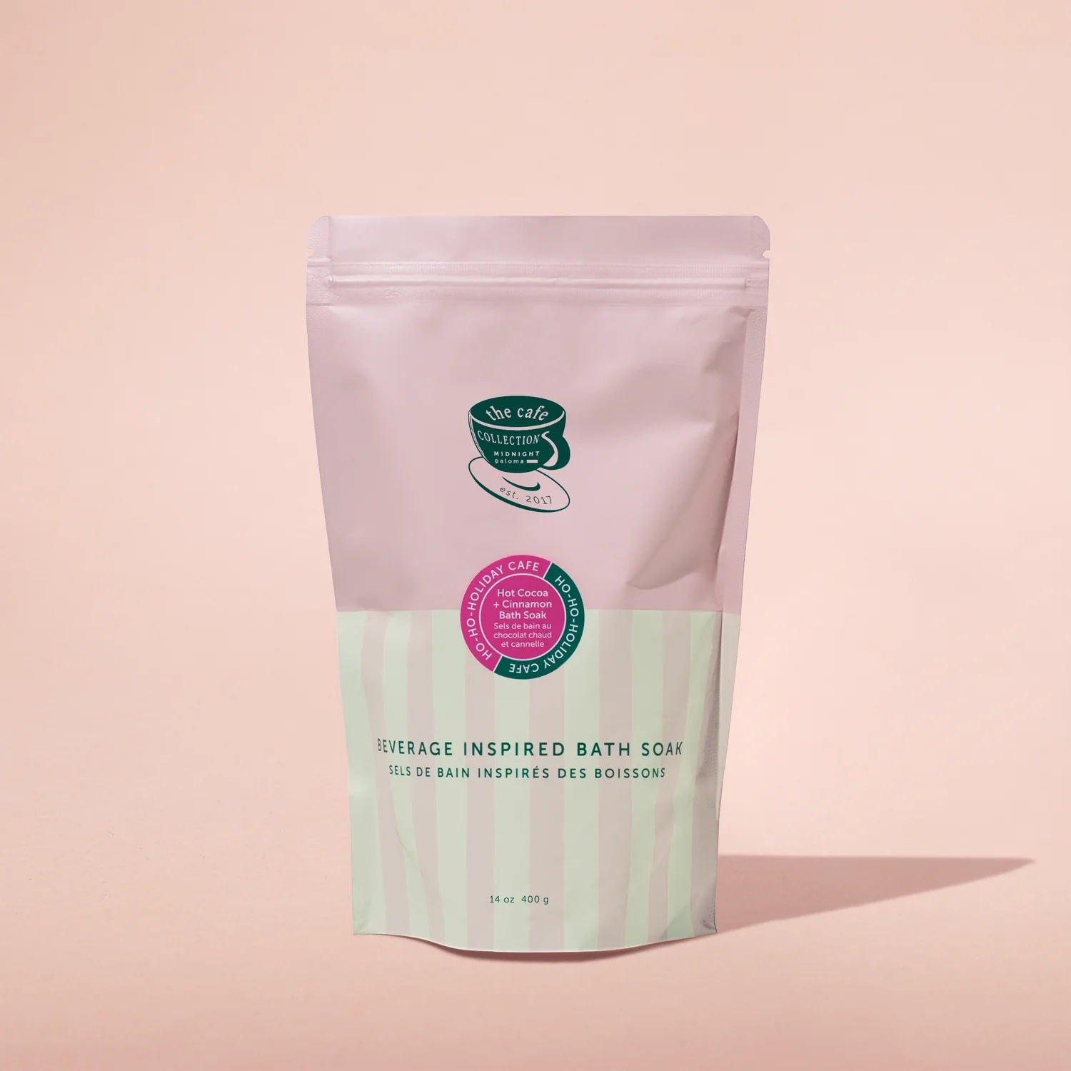 Package of beverage-inspired bath soap on a pink background