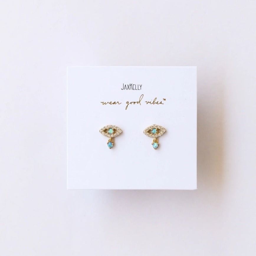 JaxKelly - Stud Earrings - Evil Eye Drop Opal