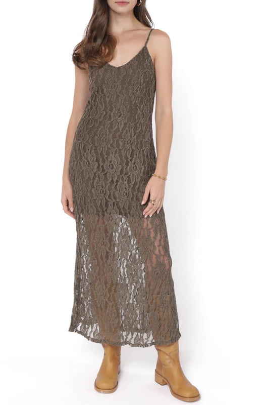 Sadie & Sage Low Lights Lace Slip Midi Dress | Olive
