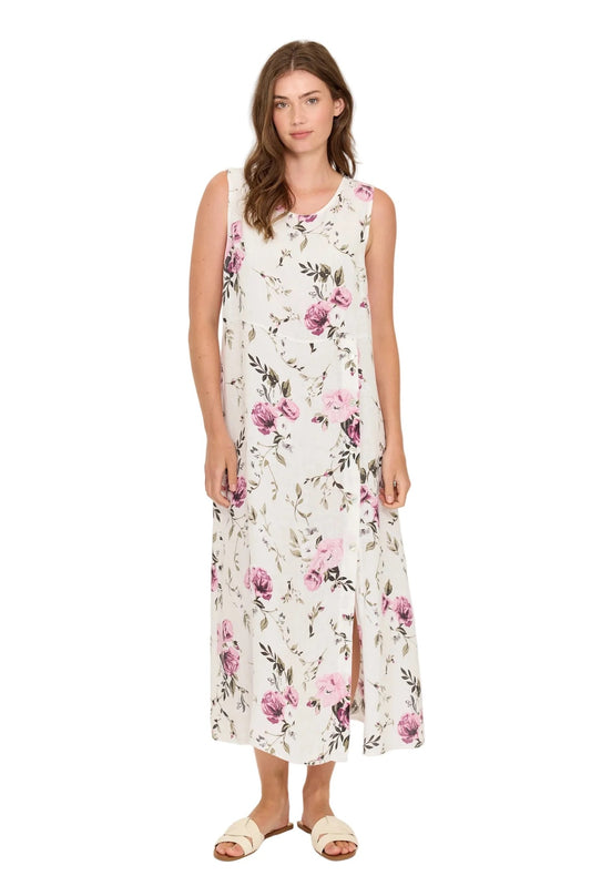 Side Button Linen Dress - English Garden Print