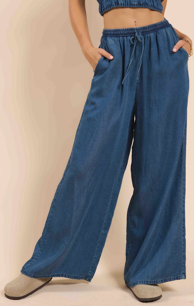 Sadie and Sage It's Pouring Pants | Dark Chambray