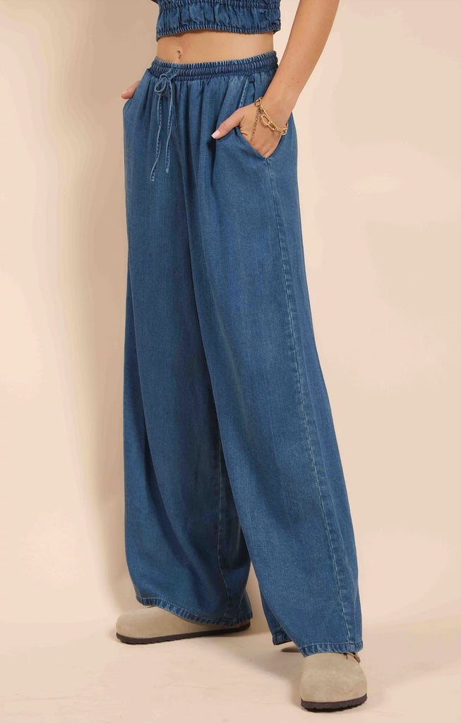 Sadie and Sage It's Pouring Pants | Dark Chambray