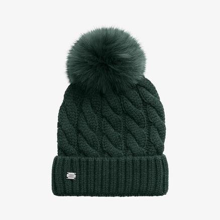 Soia & Kyo Amalie Cable-Knit Hat with Detachable Pompom | Evergreen