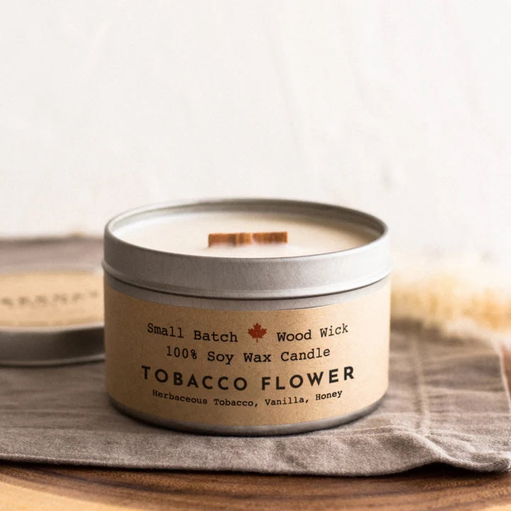 Cabin Tin Candle, Tobacco Flower | Soy Wax, Made in Canada