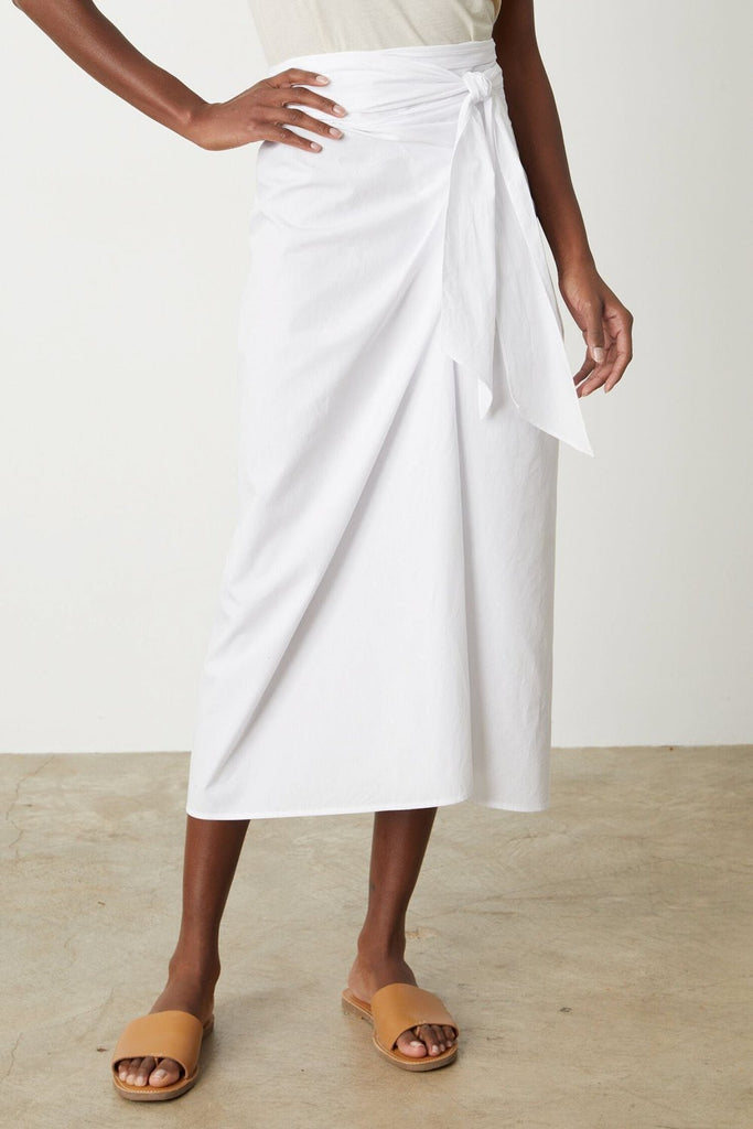 Velvet Leena Tie Front Skirt | White, Designed in the USA