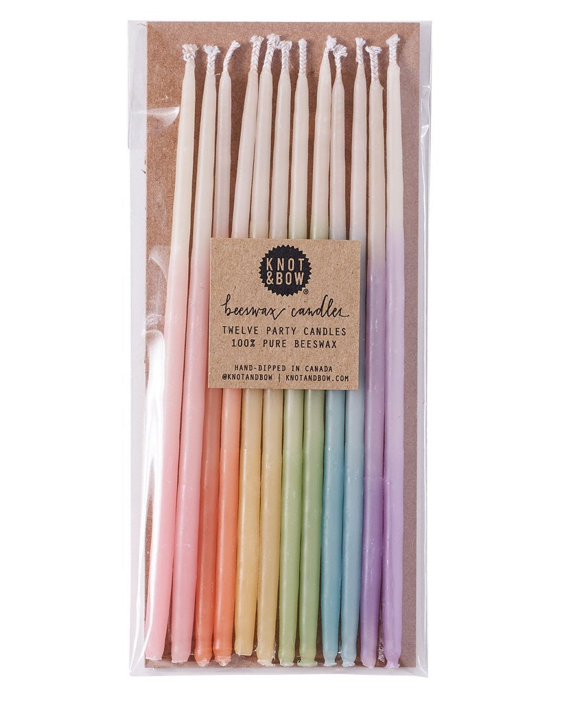 Knot and Bow Tall Bees Wax Party Candles | Assorted Ombrè, 6"