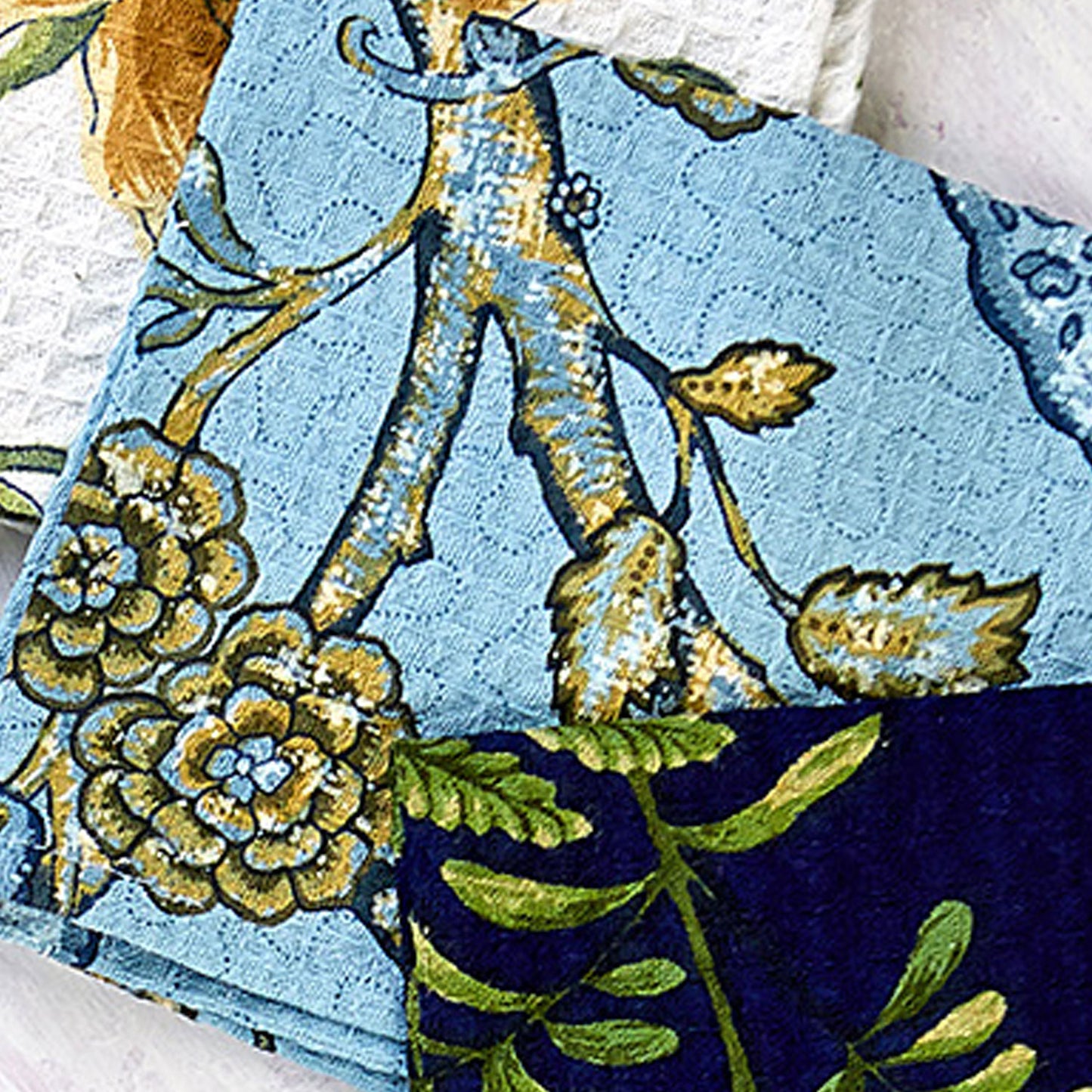 April Cornell Printed Waffle Cotton Dish Cloths | Winter Provence Blue