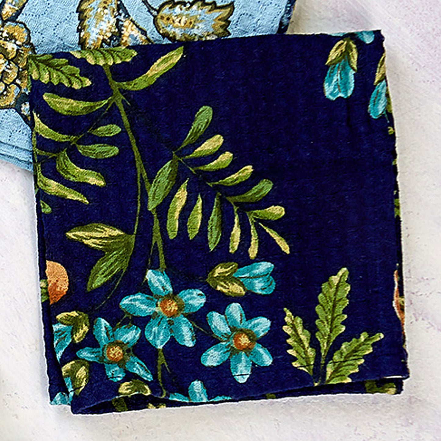 April Cornell Printed Waffle Cotton Dish Cloths | Winter Provence Navy