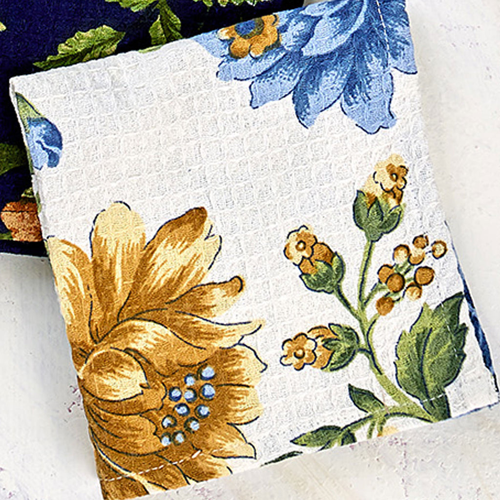 April Cornell Printed Waffle Cotton Dish Cloths | Winter Provence White