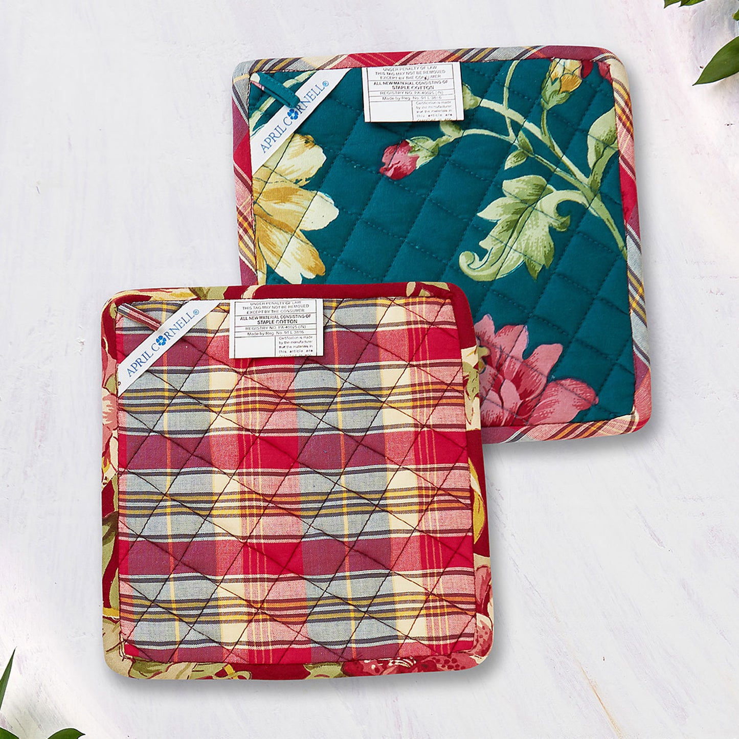 April Cornell Cotton Pot Holders | Cranberry Cocktail Patchwork
