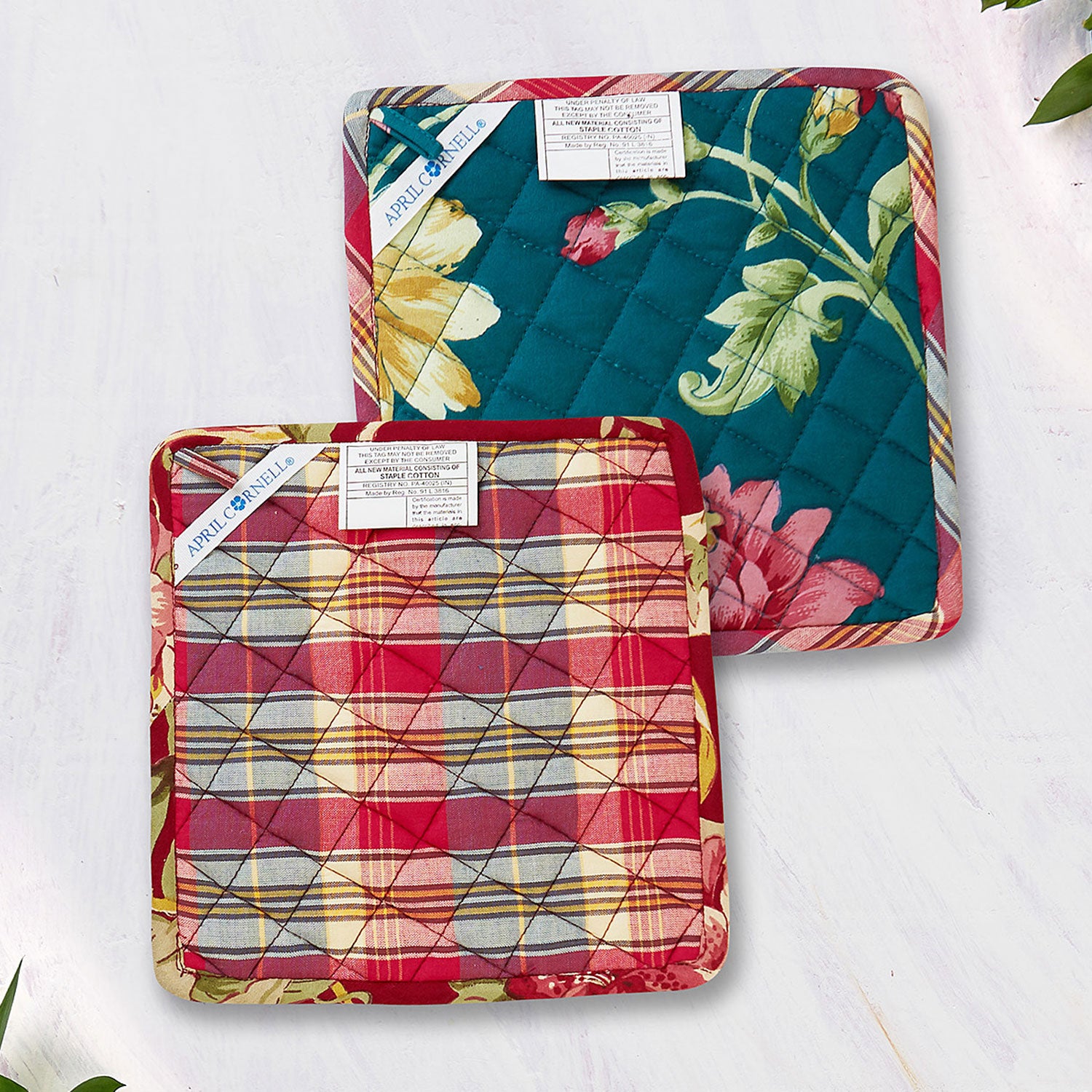 April Cornell Cotton Pot Holders | Cranberry Cocktail Patchwork