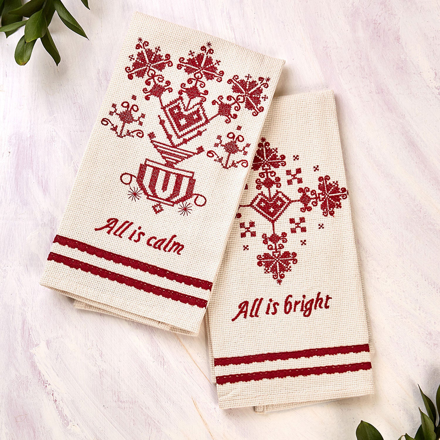 April Cornell Embroidered Tea Towels | Lucia Ecru, Designed in Canada