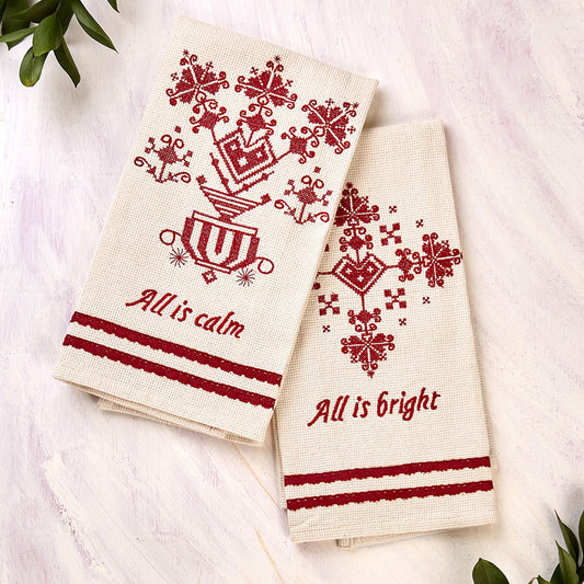 April Cornell Embroidered Tea Towels | Lucia Ecru, Designed in Canada