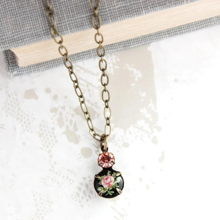 A Pocket of Posies | Vintage Glass Pendant Necklace | Black Cameo