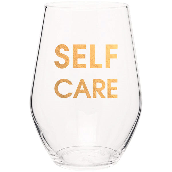 Chez Gagne Stemless Wine Glass - Self Care, Gold Foil, 19oz