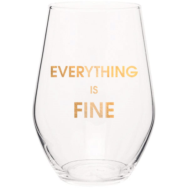Chez Gagne Stemless Wine Glass | Everything Is Fine, Gold Foil, 19oz