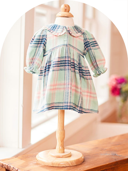 April Cornell Cozy Plaid Baby Dress - Hazel Blue