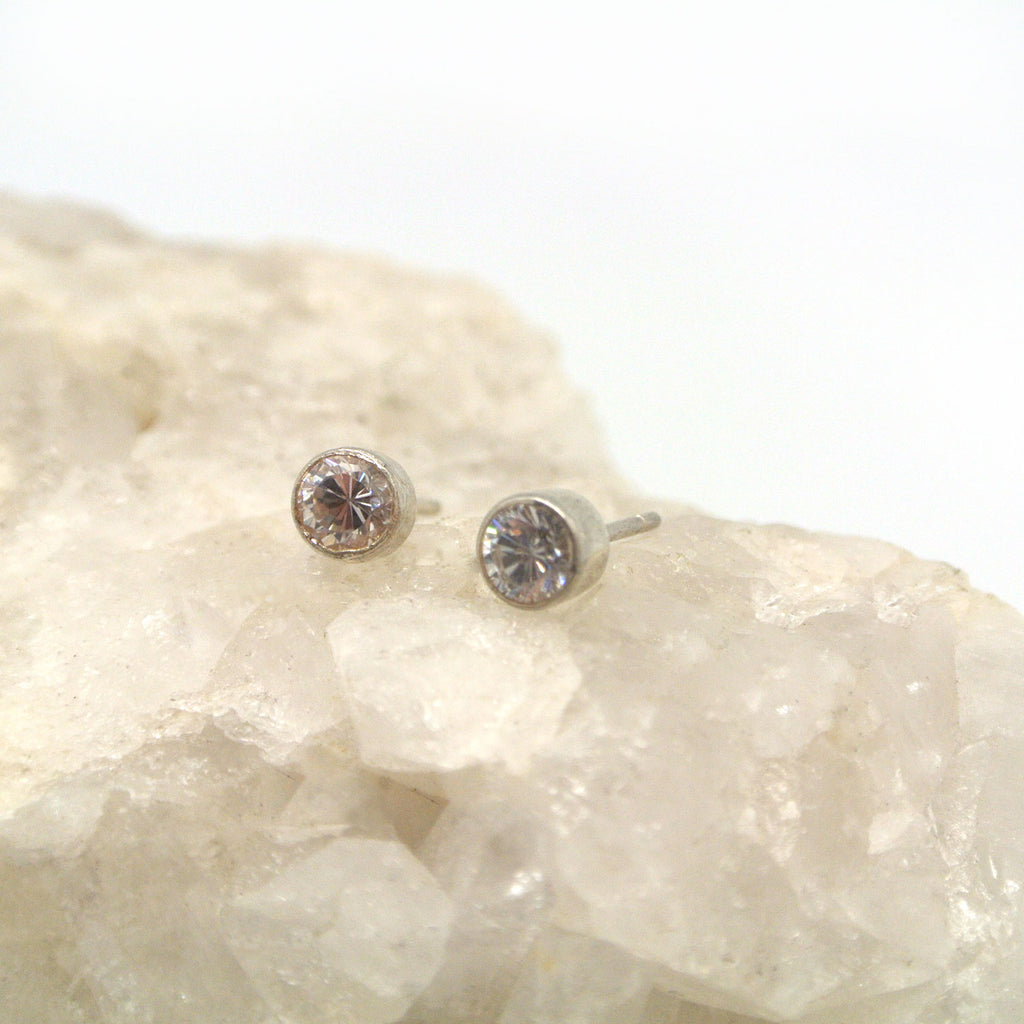 Twang & Pearl Round Cubic Zirconia Studs | Hand Made in India