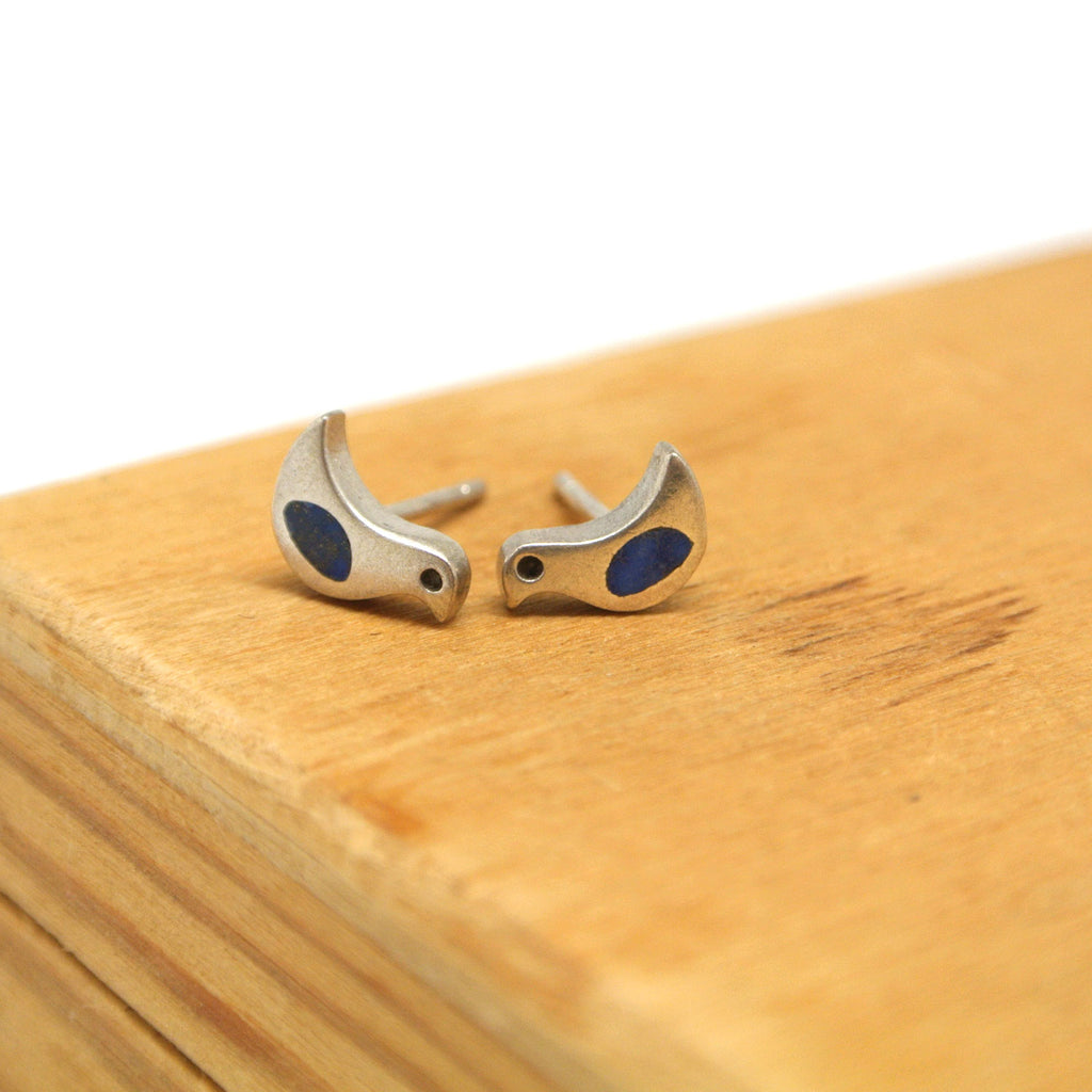 twang and pearl sterling silver studs winged friends bird lapis