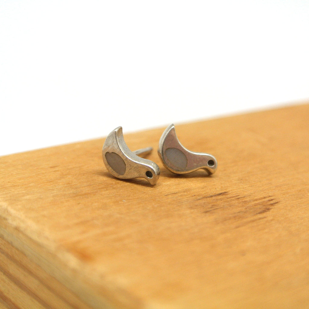 twang and pearl sterling silver studs winged friends bird shell grey