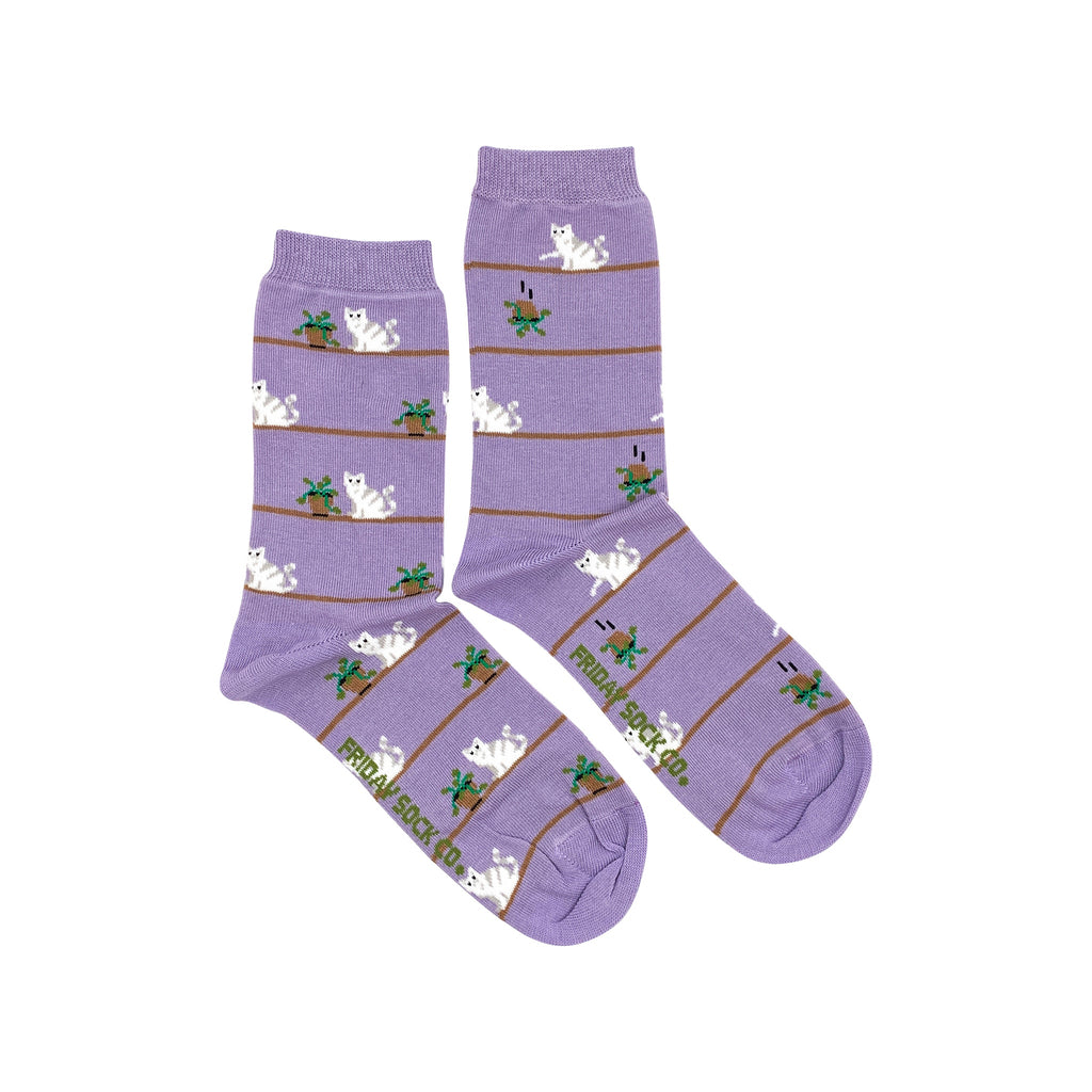 Friday Sock Co. Women's Mismatched Socks - Cat and Plant