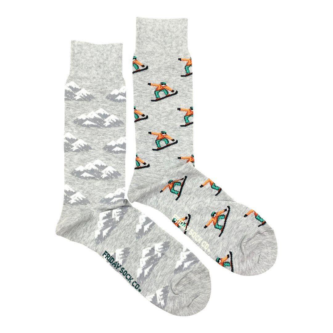Men's Mismatched Socks - Mountain & Snowboarder