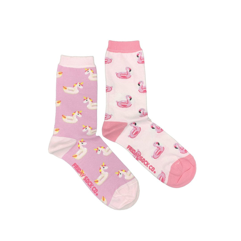 Friday Sock Co. - Women's Mismatched Socks - Unicorn & Flamingo Floaty