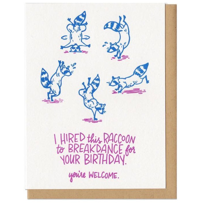 Frog & Toad Press Birthday Card | Breakdance Raccoon | Made in USA