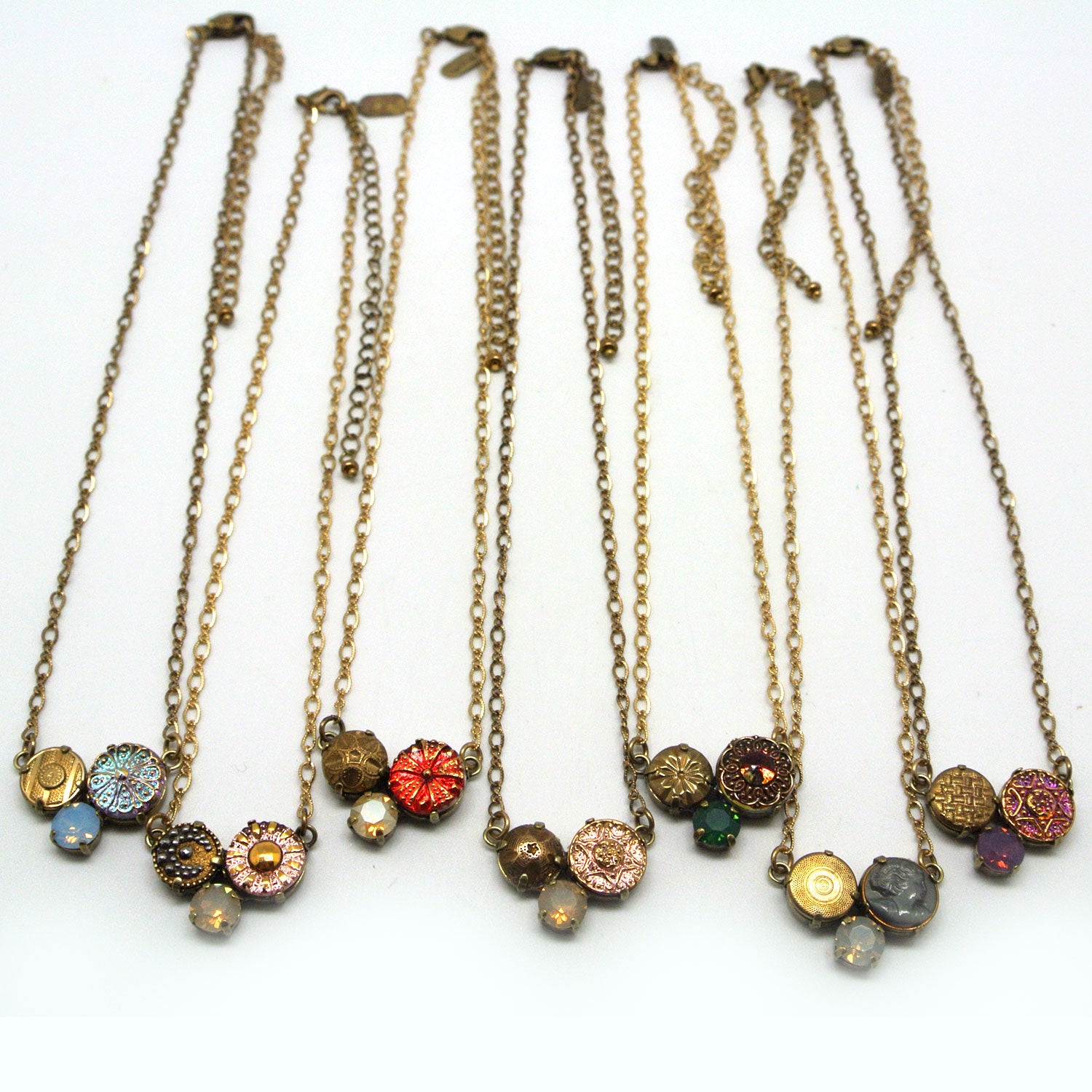 Necklace - Antique Button, Czech Hand-Pressed Glass & Crystal Opal