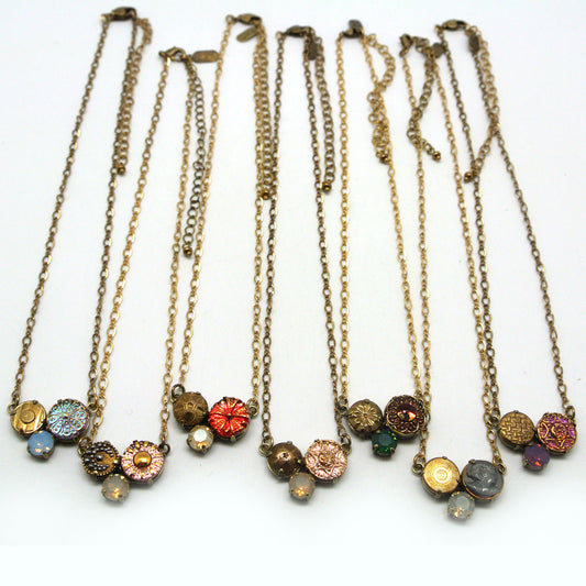 Necklace - Antique Button, Czech Hand-Pressed Glass & Crystal Opal