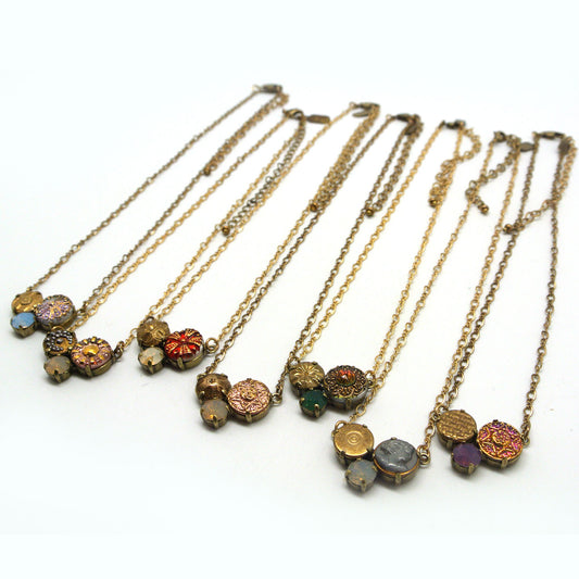 Necklace - Antique Button, Czech Hand-Pressed Glass & Crystal Opal