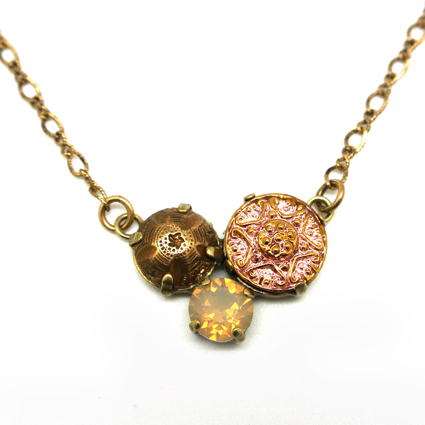 Necklace - Antique Button, Czech Hand-Pressed Glass & Crystal Opal