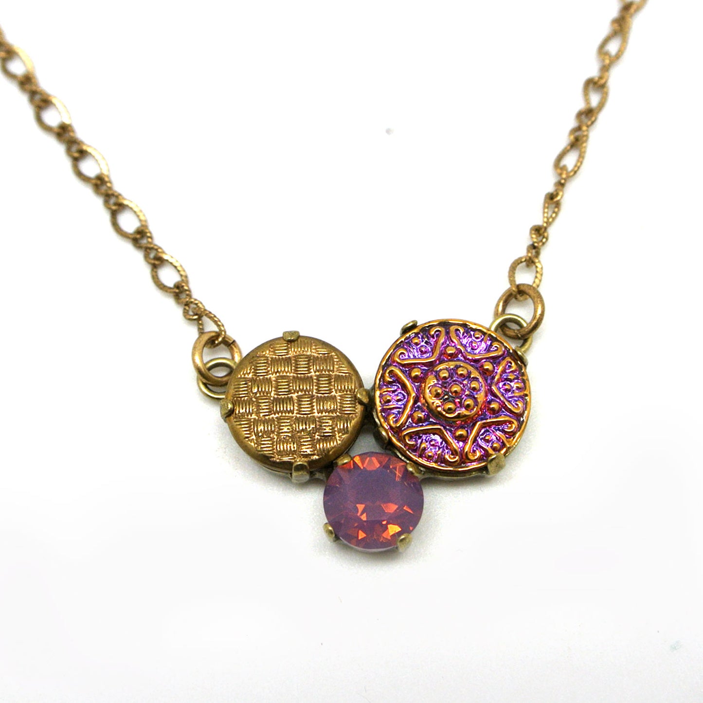 Necklace - Antique Button, Czech Hand-Pressed Glass & Crystal Opal