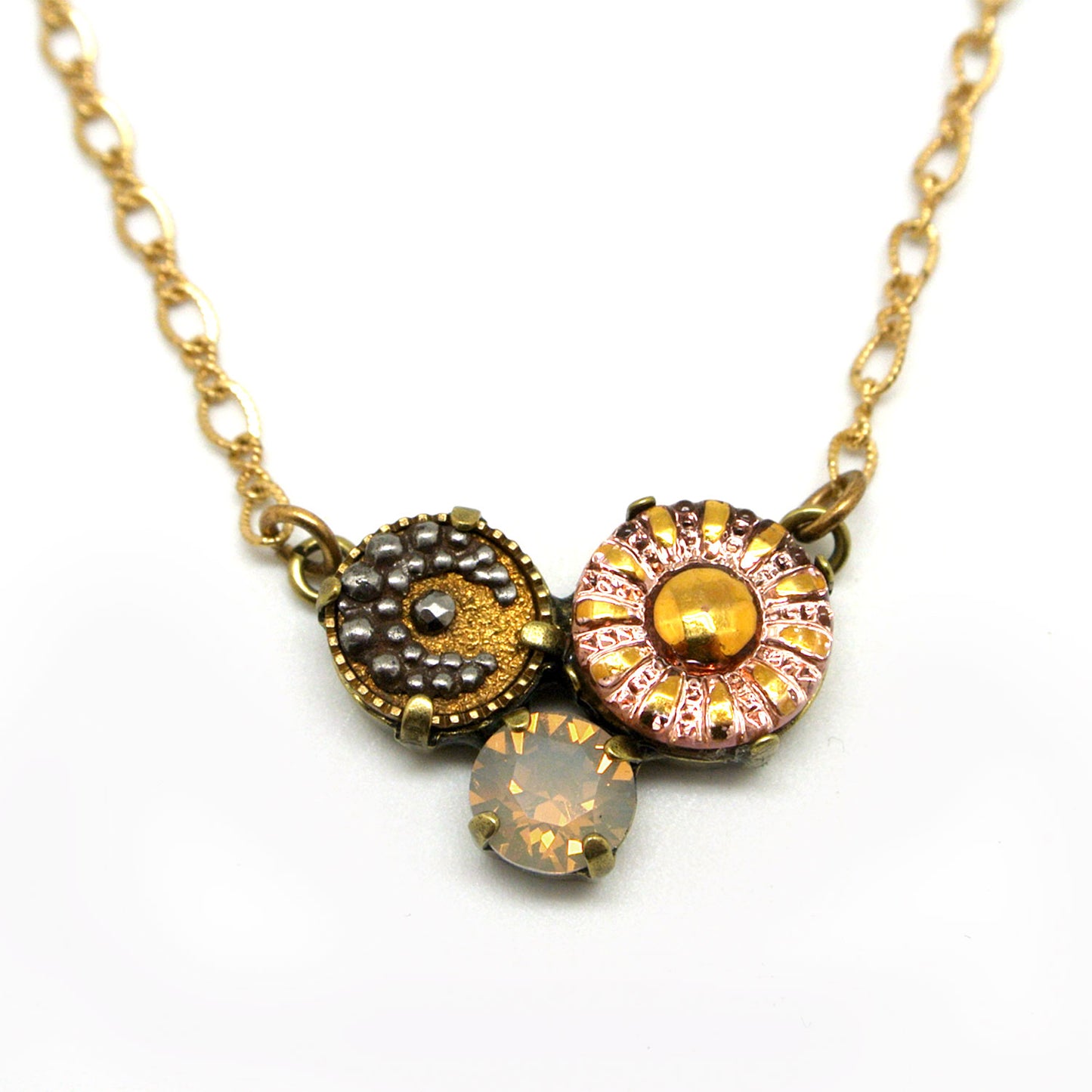 Necklace - Antique Button, Czech Hand-Pressed Glass & Crystal Opal
