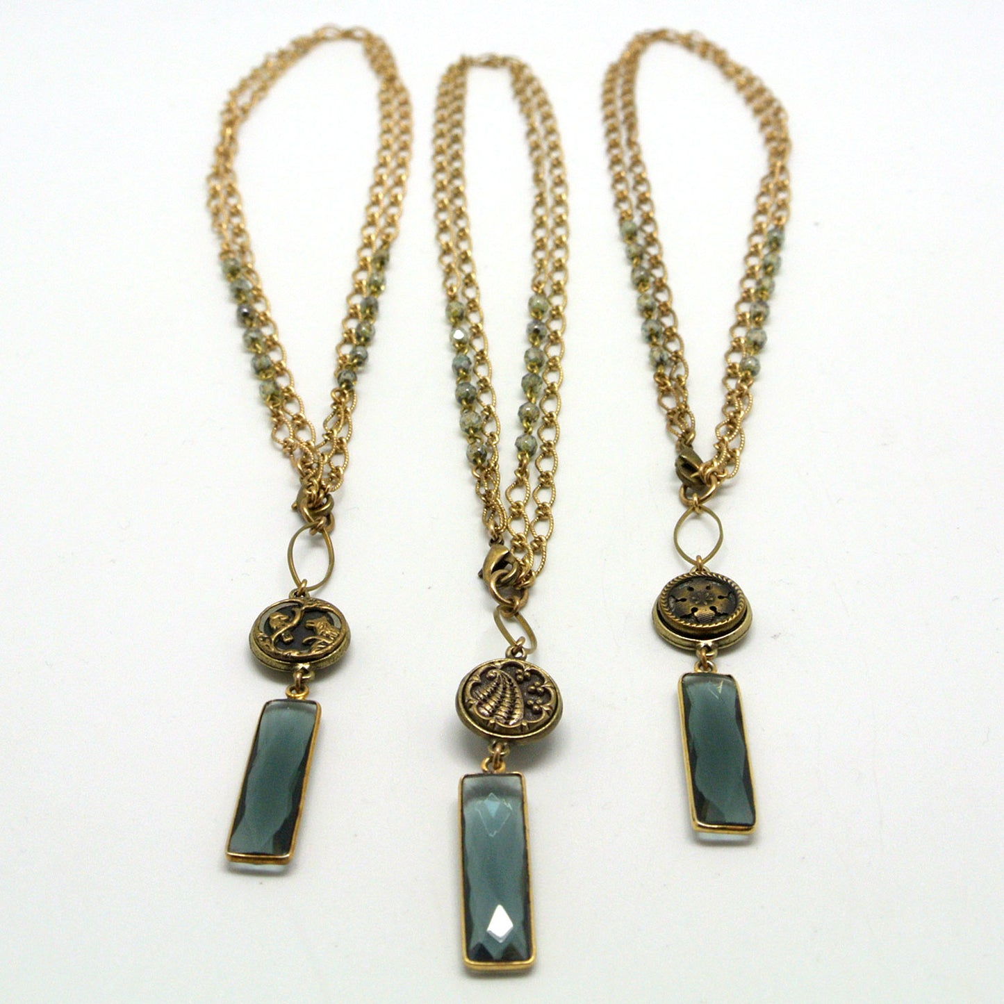 Necklace - Labradorite Glass Drop & Victorian-Era Antique Button