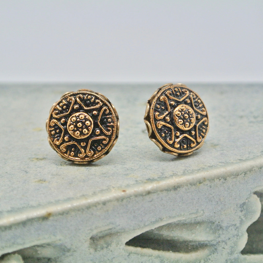 Grandmother's Buttons Earring Studs Petit Bohemia Jet Gold Star at Twang and Pearl