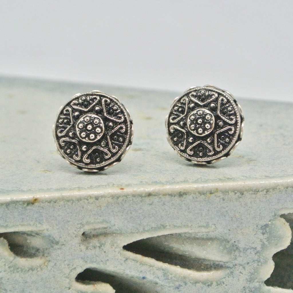 Grandmother's Buttons Earring Studs Petit Bohemia Jet Silver Star at Twang and Pearl