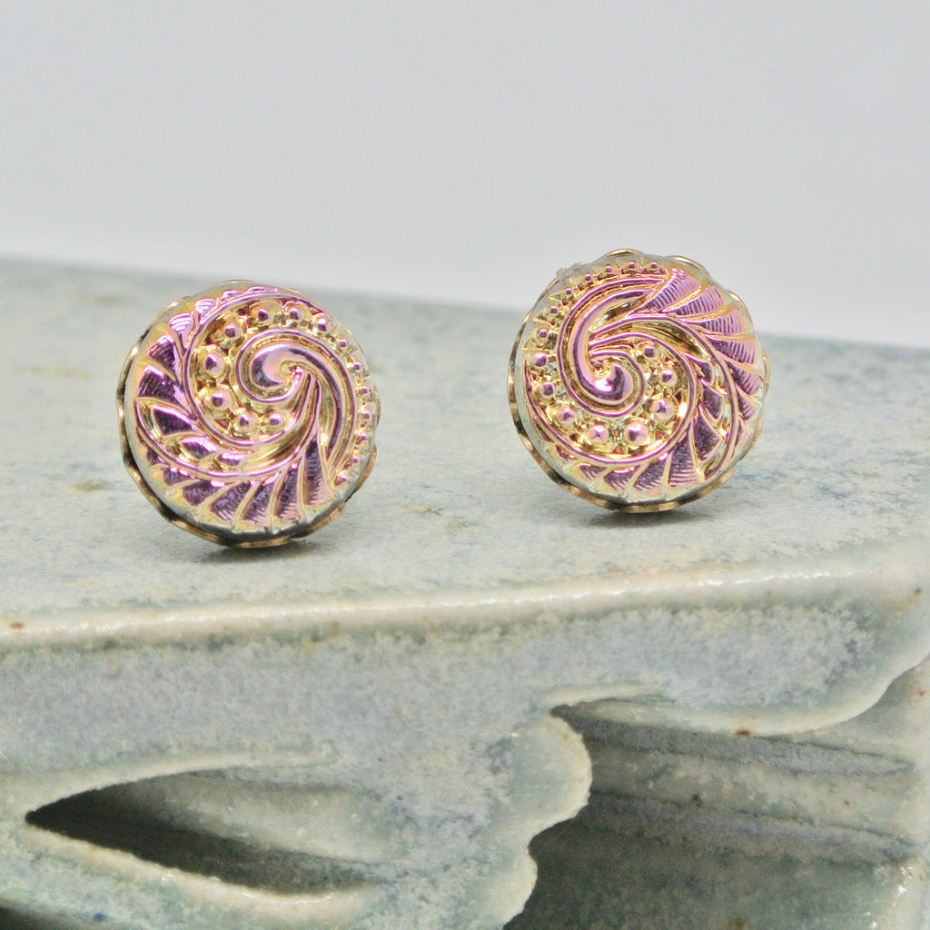 Grandmother's Buttons Earring Studs Petit Bohemia Vitrail Light Swirl at Twang and Pearl