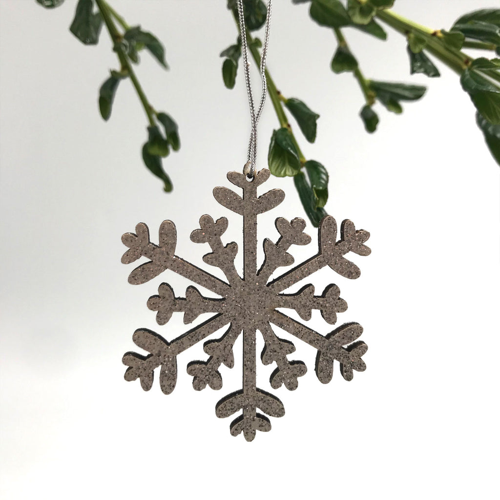 Wood Glitter Snowflake Ornament | Silver