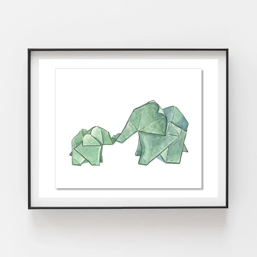 Origami Elephants Wall Print by Gotamago